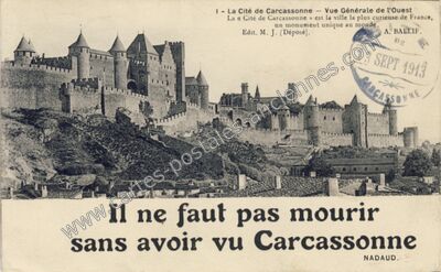 Carte postale ancienne La Cité de Carcassonne — Vue Générale de l'Ouest — Carcassonne (Aude)