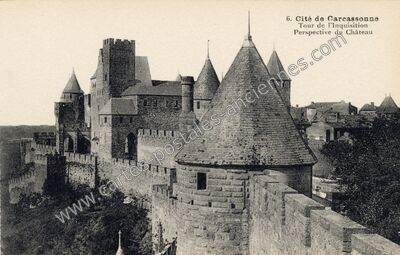 Carte postale ancienne Cité de Carcassonne, Tour de l'Inquisition, Perspective du Château — Carcassonne (Aude)