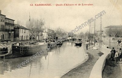 Carte postale ancienne Quais d'Alsace et de Lorraine — Narbonne (Aude)