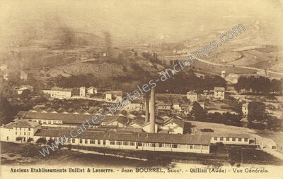 Carte postale ancienne Anciens Établissements Huillet & Lasserre. - Jean BOURREL, Succr. - Vue Générale — Quillan (Aude)