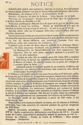 Carte postale ancienne NOTICE — Saint-Hilaire (Aude)