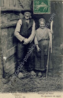 Carte postale ancienne Battage au Fleau — Non Localisée (Charente)