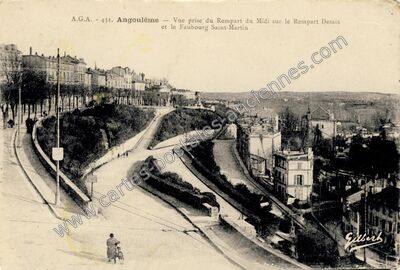 Carte postale ancienne Vue prise du Rempart du Midi sur le Rempart Desaix et le Faubourg Saint-Martin — Angoulême (Charente)