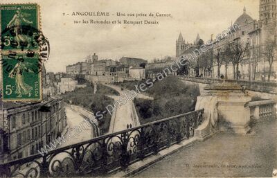 Carte postale ancienne Une vue prise de Carnot, sur les Rotondes et le Rempart Desaix — Angoulême (Charente)