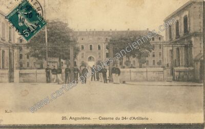 Carte postale ancienne Caserne du 34e d'Artillerie — Angoulême (Charente)