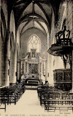 Carte postale ancienne Intérieur de l'Église Saint-Andre — Angoulême (Charente)