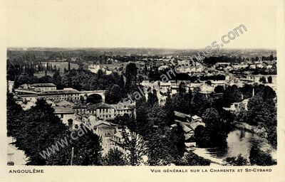 Carte postale ancienne Vue générale sur la Charente et St-Cybard — Angoulême (Charente)