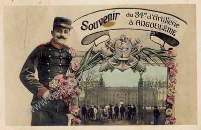 Carte postale ancienne Souvenir du 34e d'Artillerie — Angoulême (Charente)