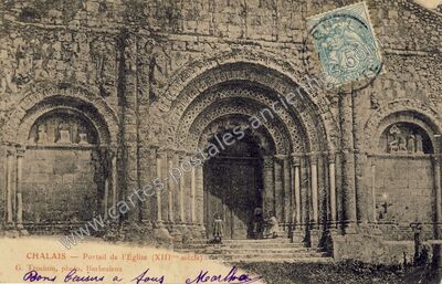 Carte postale ancienne Portail de l'Église (XIIIme siècle) — Chalais (Charente)