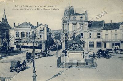 Carte postale ancienne Place François-Ier et Perspective de la Rue Henri Fichon — Cognac (Charente)