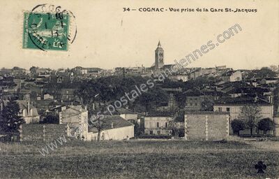 Carte postale ancienne Vue prise de la Gare St-Jacques — Cognac (Charente)