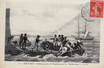 Carte postale ancienne Embarquement de Napoléon sur le « Bellerophon — Île-d'Aix (Charente-Maritime)