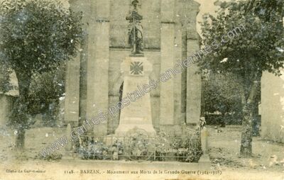 Carte postale ancienne Monument aux Morts de la Grande Guerre (1914-1918) — Barzan (Charente-Maritime)