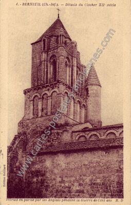 Carte postale ancienne Détails du Clocher XIIe siècle — Berneuil (Charente-Maritime)