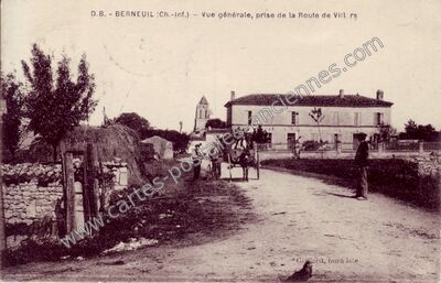 Carte postale ancienne Vue générale, prise de la Route de Vill.rs — Berneuil (Charente-Maritime)