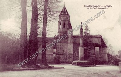 Carte postale ancienne L'Eglise et la Croix bosannière — Chermignac (Charente-Maritime)