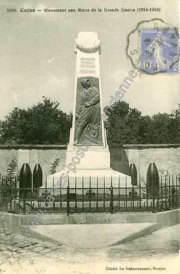 Carte postale ancienne Monument aux Morts de la Grande Guerre (1914-1918) — Cozes (Charente-Maritime)
