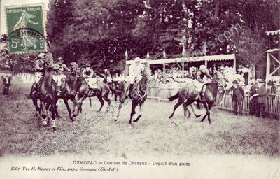 Carte postale ancienne Courses de Chevaux - Départ d'un galop — Gémozac (Charente-Maritime)
