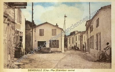 Carte postale ancienne Carrefour central — Genouillé (Charente-Maritime)