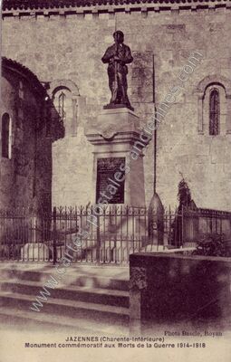 Carte postale ancienne Monument commémoratif aux Morts de la Guerre 1914-1918 — Jazennes (Charente-Maritime)