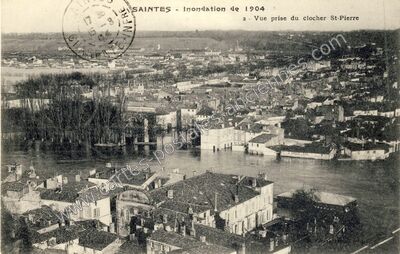 Carte postale ancienne Inondation de 1904 - Vue prise du clocher St-Pierre — Saintes (Charente-Maritime)