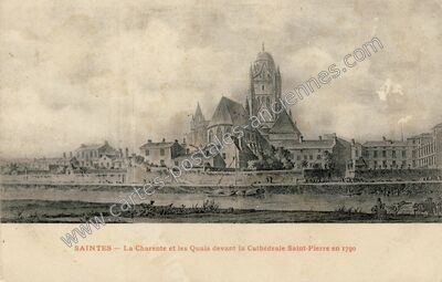 Carte postale ancienne La Charente et les Quais devant la Cathédrale Saint-Pierre — Saintes (Charente-Maritime)