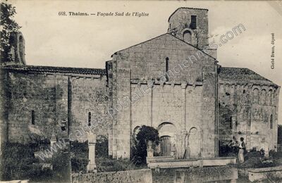 Carte postale ancienne Façade Sud de l'Eglise — Thaims (Charente-Maritime)
