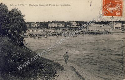 Carte postale ancienne Rochers Ouest et Plage de Pontaillac — Royan (Charente-Maritime)