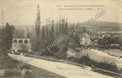 Carte postale ancienne Pont et Moulin du Vey — Clécy (Calvados)