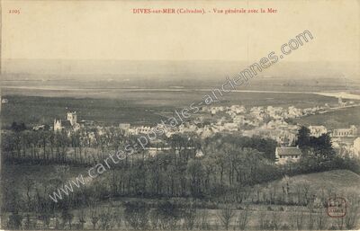 Carte postale ancienne Vue générale avec la Mer — Dives-sur-Mer (Calvados)