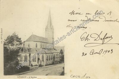 Carte postale ancienne L'Eglise — Livarot (Calvados)