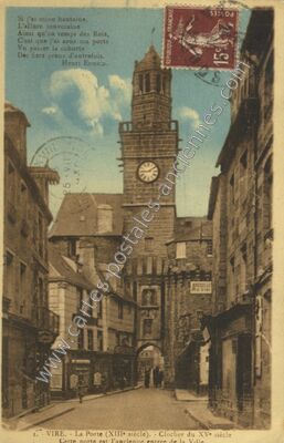 Carte postale ancienne La Porte (XIIIe siècle). - Clocher du XVe siècle — Vire (Calvados)