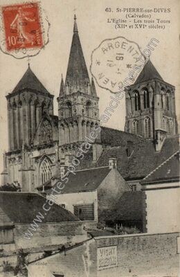 Carte postale ancienne L'Eglise - Les trois Tours — Saint-Pierre-sur-Dives (Calvados)