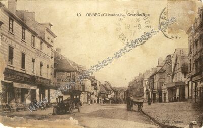 Carte postale ancienne Grande Rue — Orbec (Calvados)