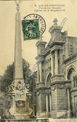 Carte postale ancienne Fontaine Chastel Église de la Magdeleine — Aix-en-Provence (Bouches-du-Rhône)