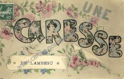 Carte postale ancienne Une caresse — Lambesc (Bouches-du-Rhône)