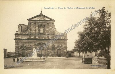 Carte postale ancienne Place de l'Eglise et Monument des Poilus — Lambesc (Bouches-du-Rhône)