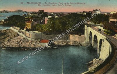 Carte postale ancienne La Corniche. Pont de la Fausse-Monnaie — Marseille (Bouches-du-Rhône)