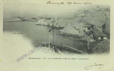 Carte postale ancienne La Corniche vue du Petit Pavillon — Marseille (Bouches-du-Rhône)