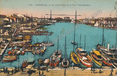 Carte postale ancienne Le Vieux Port et le Pont Transbordeur — Marseille (Bouches-du-Rhône)