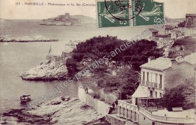 Carte postale ancienne Malmousque et les Iles (Corniche — Marseille (Bouches-du-Rhône)
