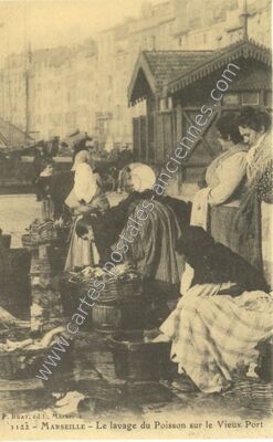Carte postale ancienne Le lavage du Poisson sur le Vieux Port — Marseille (Bouches-du-Rhône)