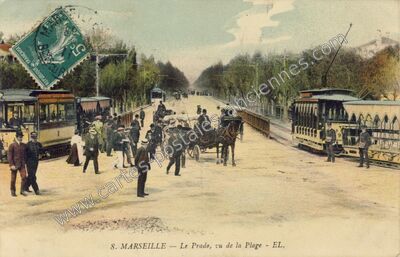 Carte postale ancienne Le Prado, vu de la Plage — Marseille (Bouches-du-Rhône)