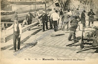Carte postale ancienne Débarquement des Poutres — Marseille (Bouches-du-Rhône)