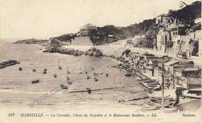 Carte postale ancienne La Corniche, l'Anse du Prophète et le Restaurant Roubion — Marseille (Bouches-du-Rhône)