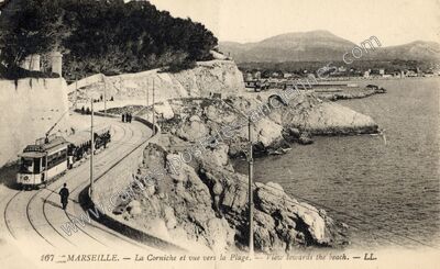 Carte postale ancienne La Corniche et vue vers la Plage — Marseille (Bouches-du-Rhône)