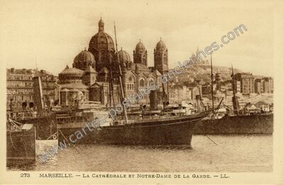 Carte postale ancienne La Cathédrale et Notre-Dame de la Garde — Marseille (Bouches-du-Rhône)