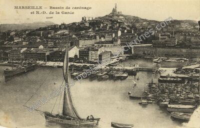 Carte postale ancienne Bassin de carénage et N.-D. de la Garde — Marseille (Bouches-du-Rhône)