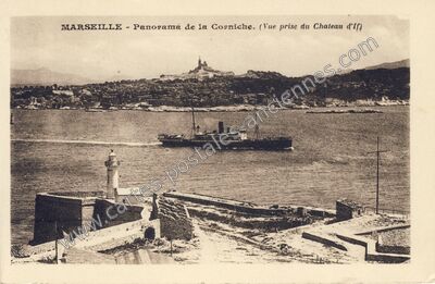 Carte postale ancienne Panorama de la Corniche. (Vue prise du Chateau d'If) — Marseille (Bouches-du-Rhône)