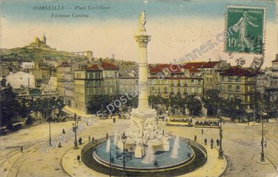 Carte postale ancienne Place Castellane, Fontaine Cantini — Marseille (Bouches-du-Rhône)